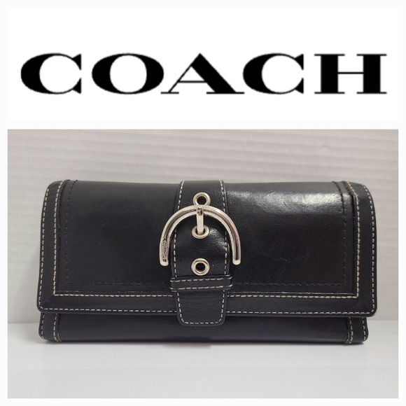 Coach Black Leather VINTAGE SOHO Tri-Fold Wallet with Silver Buckle - Picture 1 of 16